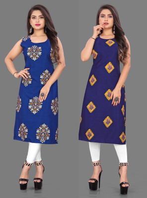 Hiral Creation Women Floral Print Straight Kurta(Blue)