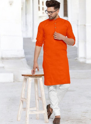 Rashmicreation Men Solid Straight Kurta(Orange)
