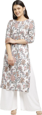 Rajnandini Women Printed Straight Kurta(White)