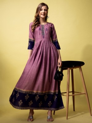 ARADHNA Women Printed Anarkali Kurta(Purple)