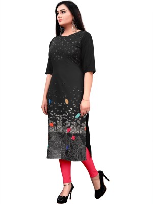 maruti fab Women Striped Straight Kurta(Black)