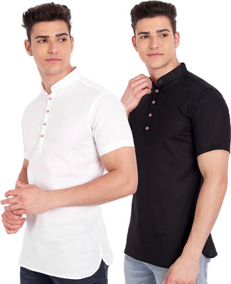 Vida Loca Men Solid Straight Kurta(White, Black)
