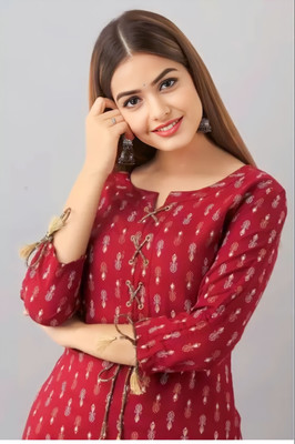 HouseOfCommon Women Printed Straight Kurta(Red)