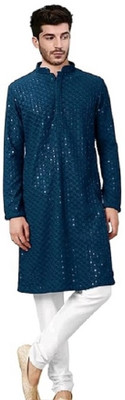 HouseOfCommon Men Chikan Embroidery A-line Kurta(Multicolor)