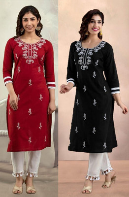 SISTO Women Chikan Embroidery A-line Kurta(Multicolor)
