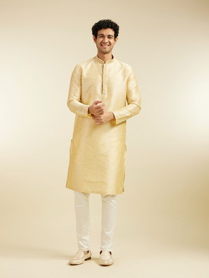 DIWAS by Manyavar Men Solid Straight Kurta(Gold)