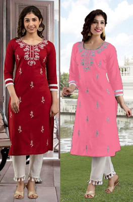 SISTO Women Chikan Embroidery A-line Kurta(Multicolor)