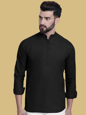 SuperTrend Men Embroidered Straight Kurta(Black)
