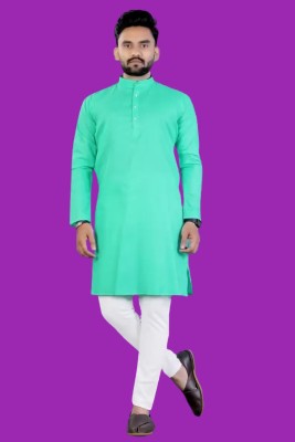 Udayrhch Hub Men Solid Straight Kurta(Blue)