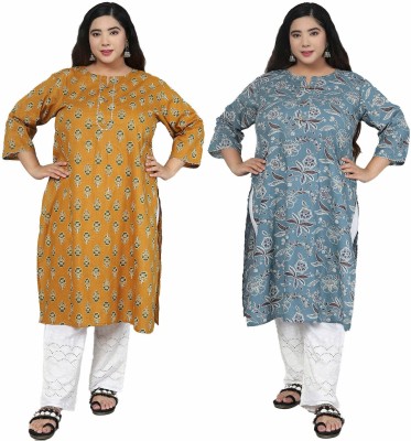 Jevi Prints Women Printed Straight Kurta(Gold, Grey)