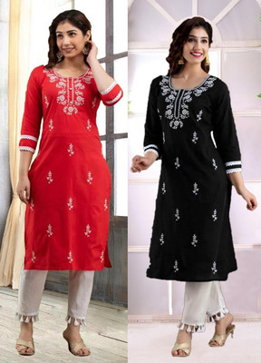 vikshi Women Embroidered Straight Kurta(Multicolor)