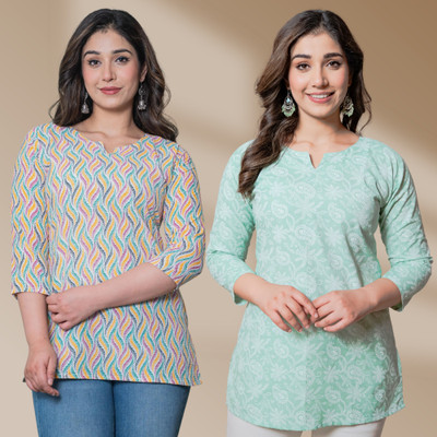 I N ENTERPRISES Women Floral Print Straight Kurta(Multicolor, Green)