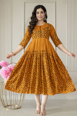 TRIKUTHA FASHION Women Printed Anarkali Kurta(Beige)