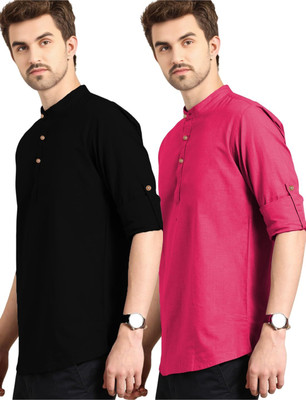 DaReal Men Solid A-line Kurta(Pink)