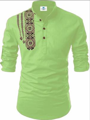 Fashion Marts Men Solid, Self Design Straight Kurta(Light Green)