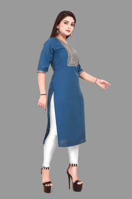 Jayshree Fab Women Embroidered A-line Kurta(Blue)