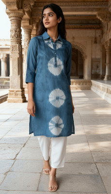 RUDRA LIFESTYLE Women Embroidered A-line Kurta(Dark Blue)