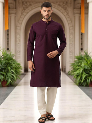 Kryptic Men Solid Straight Kurta(Brown)