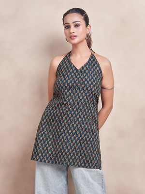 KAFTANIZE Women Abstract A-line Kurta(Blue)
