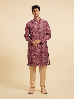 DIWAS by Manyavar Men Abstract Straight Kurta(Maroon)