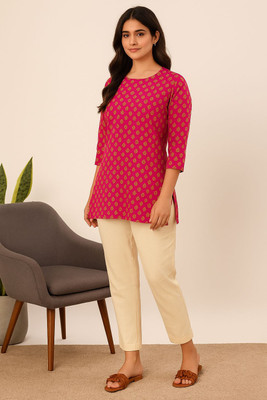 mahi creation Women Printed Straight Kurta(Pink)