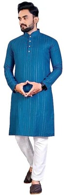 Simran Creation Men Striped Straight Kurta(Dark Blue)