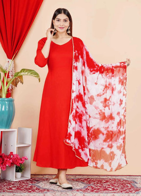 MANAV FASHIONS Women Solid Anarkali Kurta(Red)