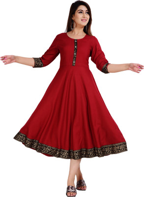 GULJAR FASHION Women Printed, Solid A-line Kurta(Maroon)