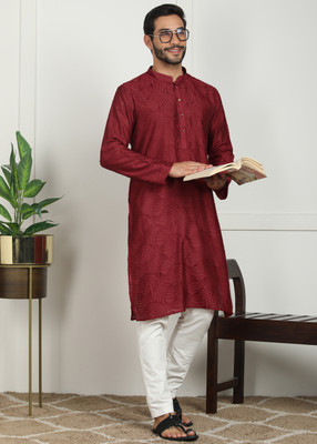 SWAGG INDIA Men Self Design Straight Kurta(Maroon)