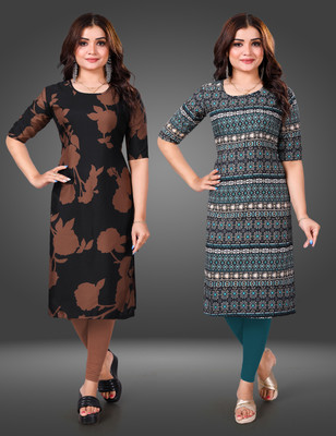 RITOSA Women Printed Straight Kurta(Light Blue)