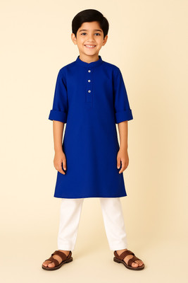 Kantha loom Boys Solid A-line Kurta(Blue)