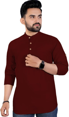 Vimal Star Men Solid Straight Kurta(Maroon)