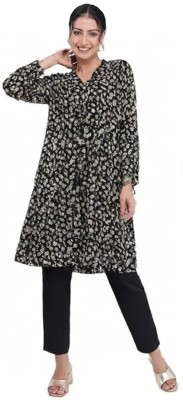 LA KASHA Women Floral Print Straight Kurta(Black)