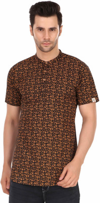 MADE IN THE SHADE Men Self Design Straight Kurta(Brown, Black)