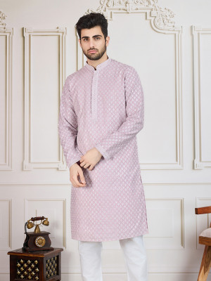 House of Pataudi Men Embellished Straight Kurta(Pink)