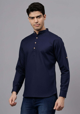 Vashuqi Men Solid A-line Kurta(Dark Blue)