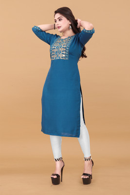 Jayshree Fab Women Embroidered A-line Kurta(Blue)