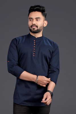 HouseOfCommon Men Solid Straight Kurta(Dark Blue)