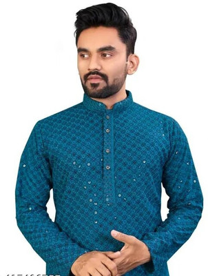 Shantam Creation Men Embellished Straight Kurta(Blue)