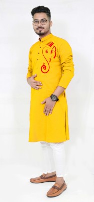 Rainbow Cloths Men Solid Straight Kurta(Yellow)