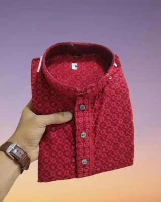 fabzy Men Chikan Embroidery Straight Kurta(Maroon)