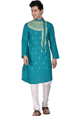 das saree Men Embroidered Straight Kurta(Blue)
