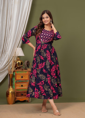 NKRM Women Embroidered Anarkali Kurta(Dark Blue)