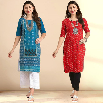 1 Stop Fashion Women Printed Straight Kurta(Multicolor)