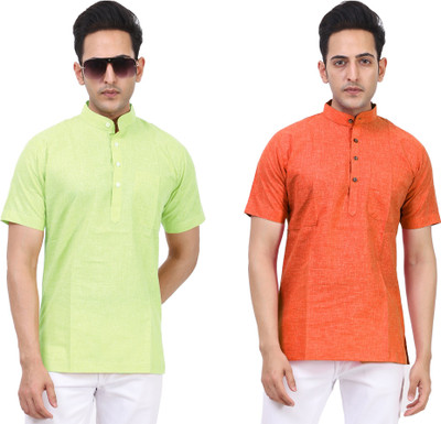 LAHSUAK Men Solid Straight Kurta(Green, Orange)