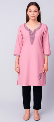 RuhisCollection Women Embroidered A-line Kurta(Black)