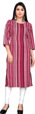 FABTOWN Women Printed Straight Kurta(Red)
