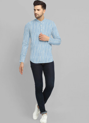 AMOUS Men Self Design A-line Kurta(Blue)