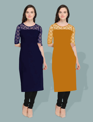 Maheshvi Women Self Design Straight Kurta(Dark Blue)
