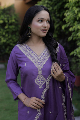 HOMIXO Women Embroidered A-line Kurta(Purple)